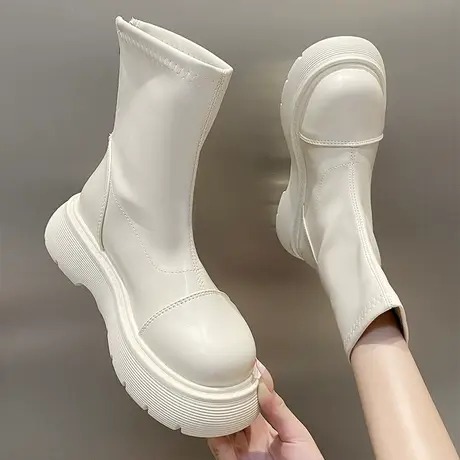 马丁靴女2023年新款秋季网红爆款靴子ins英伦风松糕厚底瘦瘦短靴图片