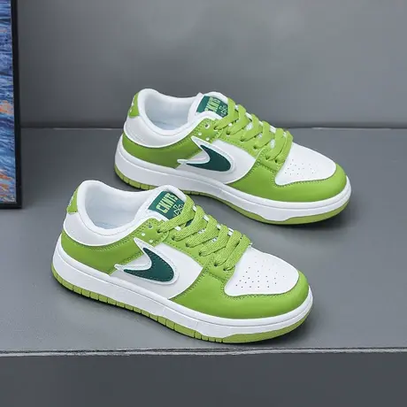 2023新款ins牛油果绿休闲鞋百搭设计感拼色小白鞋女透气厚底板鞋图片