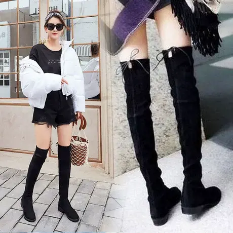 秋冬季新款过膝靴长靴女靴子瘦腿弹力靴长筒靴女高筒单靴平底女鞋商品大图