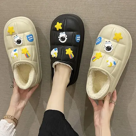 可爱防水棉拖鞋女冬季室内家居防滑保暖新款可外穿冬款包跟毛棉鞋商品大图