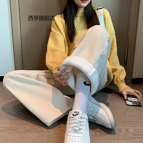 雪尼尔阔腿裤女春秋冬高腰垂感直筒宽松加绒春秋加长休闲灯芯绒裤图片