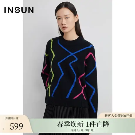 INSUN恩裳冬季肌理嵌花休闲羊绒衫图片