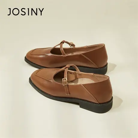 Josiny/卓诗尼粗跟单鞋女款2024新款春季爆款软皮浅口小皮鞋女鞋商品大图