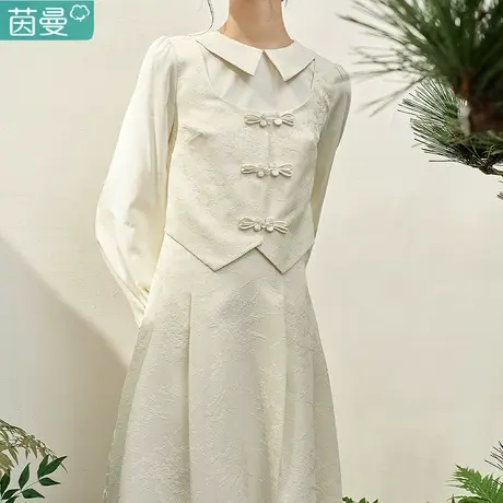 茵曼官方旗舰店长袖新中式假两件连衣裙女2023秋季新款A字长裙子图片