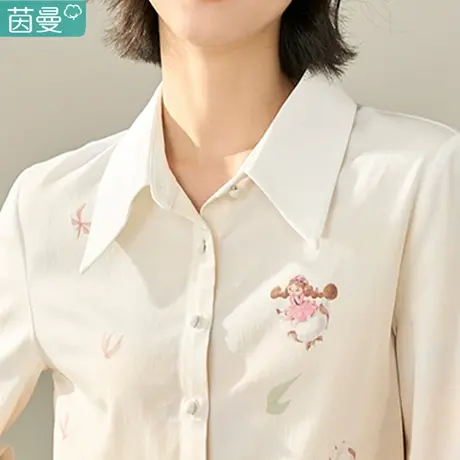 茵曼旗舰店法式复古长袖打底白色衬衫女士2023年秋季新款衬衣上衣商品大图