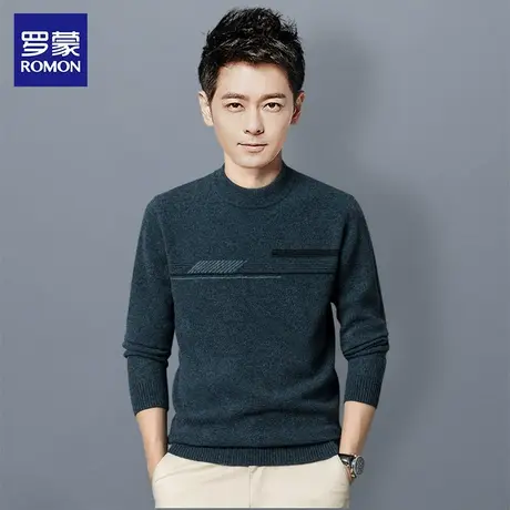 罗蒙男士圆领针织衫2023春秋新款中年时尚休闲纯羊毛保暖打底毛衣图片