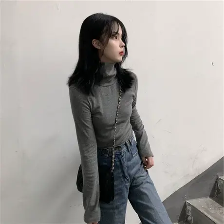 高领打底衫女秋冬2023年新款内搭黑色百搭长袖t恤女装洋气上衣潮商品大图