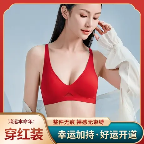 猫人本命年内衣女小胸聚拢法式性感深V结婚新娘大红色文胸套装龙图片