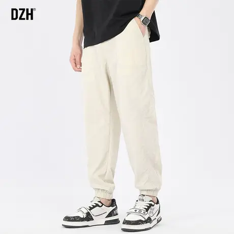 男士米白色裤子男夏季薄款美式高街束脚冰丝裤男款休闲裤2023新款图片