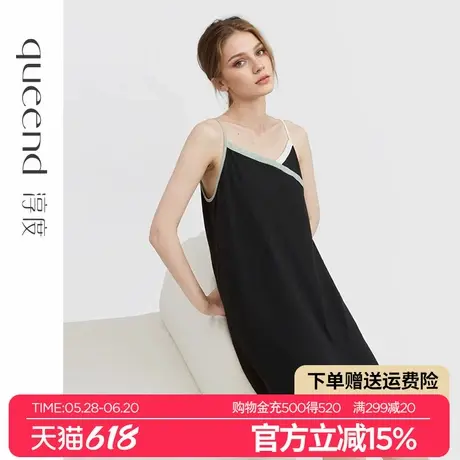 淳度黑色吊带睡裙女夏2025新款性感纯欲纯棉宽松大码外穿睡衣短款商品大图