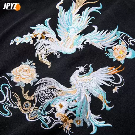 圆领中国风凤凰刺绣棉短袖t恤男夏季国潮宽松休闲大码半袖体恤衫商品大图