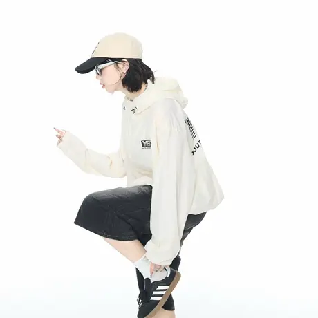2025新款夏季连帽防晒衣女潮酷ins风宽松薄外套创意印花长袖上衣商品大图