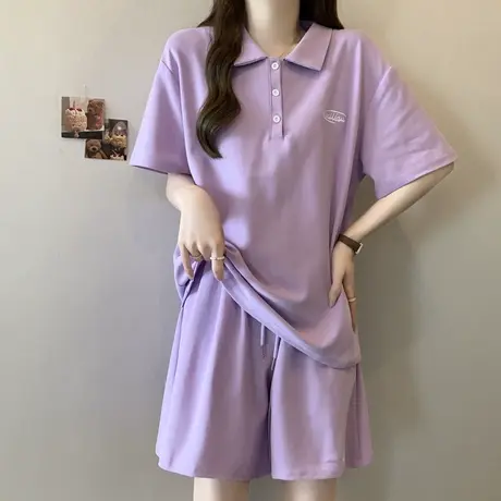 超火cec休闲运动套装女夏季宽松韩版短袖T恤阔腿短裤两件套ins潮商品大图