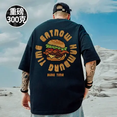 2025新款重磅美式潮牌宽松T恤胖子短袖加肥加大码男装五分半袖夏商品大图