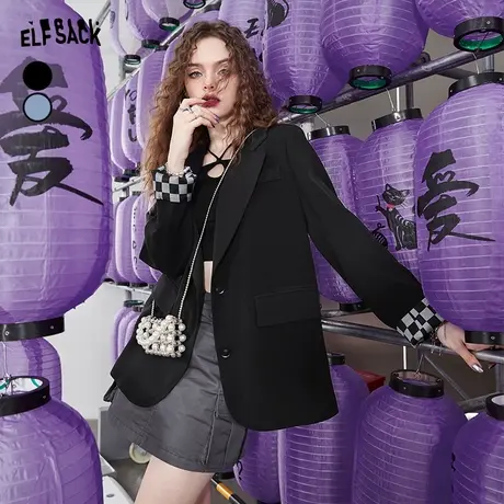 妖精的口袋黑色休闲西装外套女2023秋季新款高级感宽松小西装薄款图片