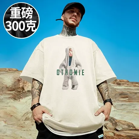 100%纯棉300g重磅美式潮牌宽松T恤短袖加肥加大码男装夏季半截袖商品大图