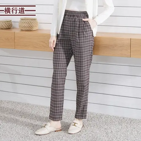 2023年新款冬季复古格子裤子宽松中年妈妈长裤女口袋大码百搭外穿图片