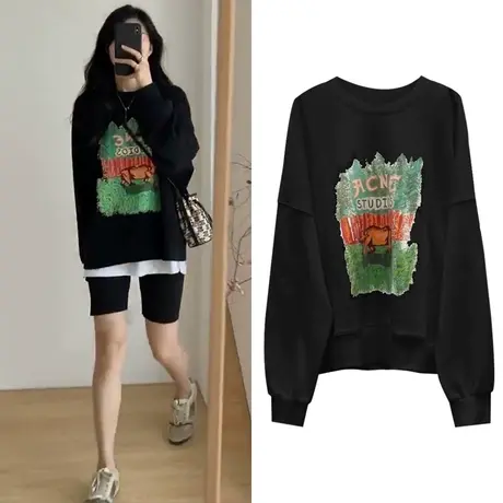 欧美高街hiphop情侣加绒卫衣女冬ins潮宽松大码黑色网红炸街上衣图片