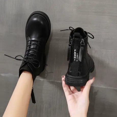 黑色马丁靴女英伦风2022年新款春秋百搭防滑短靴女复古平底ins潮图片
