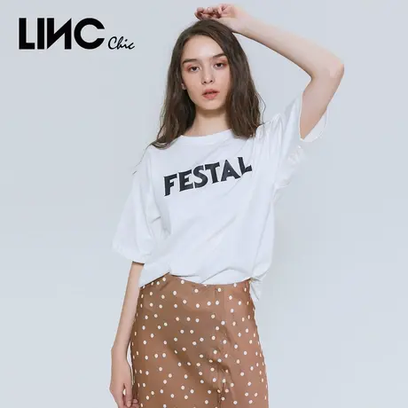 【直播专享】LINC金羽杰2021夏季露背设计圆领纯棉T恤女 2021354图片