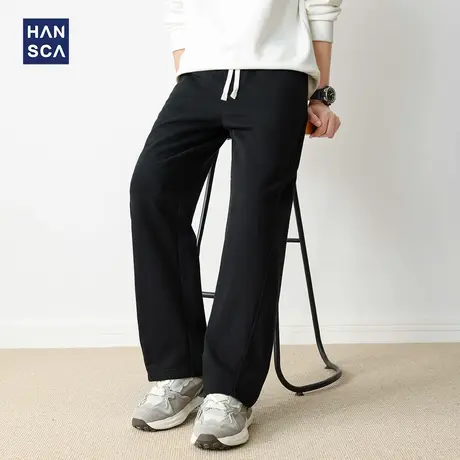 hansca宽松黑色运动裤男2025新款三角口袋拼接卫裤春秋款百搭长裤图片