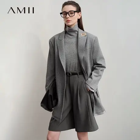 Amii2025秋新款男友风超宽松中长小落肩斜纹大廓形西装外套女商品大图