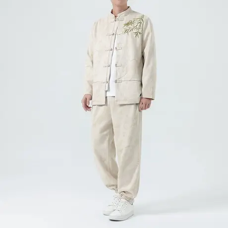 上衣裤子男一套装秋冬中国风复古盘扣唐装汉服两件套刺绣长袖长裤商品大图