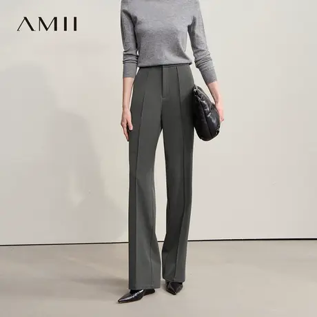 Amii2025冬极简纯色通勤风微喇叭微弹梭织TR内里薄毛休闲长裤女商品大图