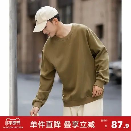 唐狮2026新款春秋季男士卫衣圆领基础简约净色分割设计感上衣男商品大图