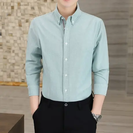 春秋季2023新款全棉长袖衬衫男士韩版修身款商务休闲职业工装衬衣商品大图