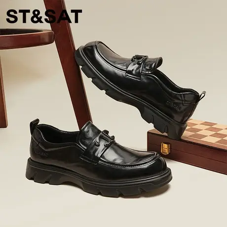 星期六2026新款春季男士黑色真皮乐福鞋商务休闲英伦风厚底皮鞋男商品大图