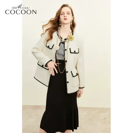 missCOCOON静奢风2023冬装新款女小香风英伦复古羊毛短款外套皮草商品大图