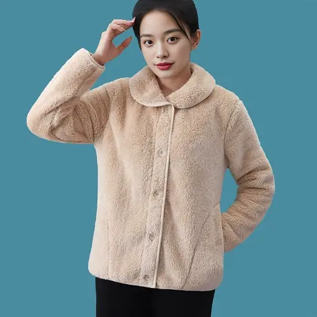 珊瑚绒开衫睡衣上衣单件女冬加绒加厚翻领可外穿商品大图