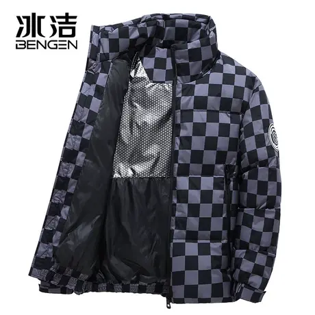 冰洁羽绒服男士2023年冬季新款立领棋盘格时尚帅气保暖防寒外套SB商品大图