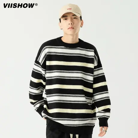VIISHOW条纹毛衣2023新款男生慵懒风高级感秋冬季内搭打底针织衫商品大图