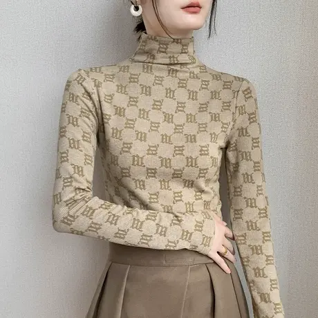 韩版半高领提花针织衫女2023秋冬新品洋气减龄设计感西装内搭上衣商品大图