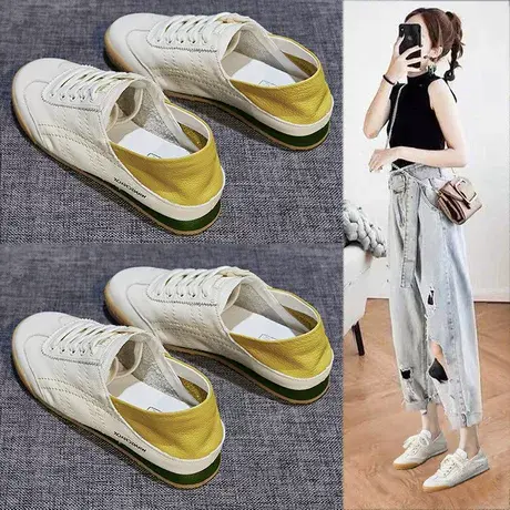 阿甘两穿软皮小白鞋女超软2020新款软底软面舒适女鞋夏季浅口单鞋商品大图