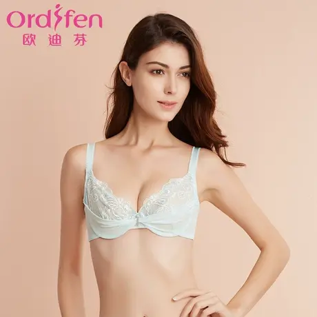 欧迪芬无衬薄款胸罩透明无海绵性感蕾丝内衣女收副乳文胸XB7308图片