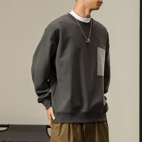 百搭卫衣帅气卫衣圆领空心离拼色条纹时尚大码卫衣秋冬新款卫衣图片