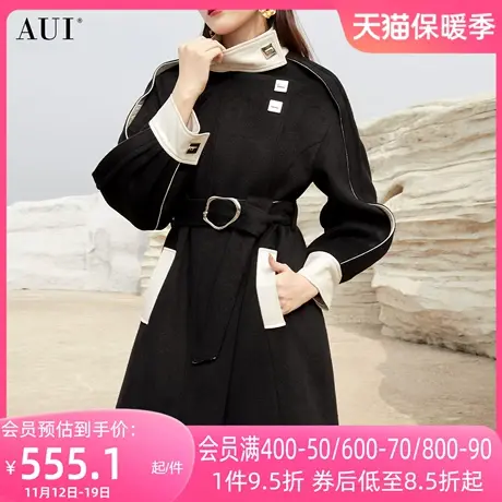 AUI欧洲站黑色御姐气质毛呢外套女2023冬新款长款修身呢子大衣厚图片