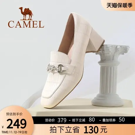 骆驼女鞋2023春秋季新款英伦风小皮鞋女厚底复古深口粗跟单鞋女图片
