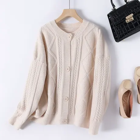 2023春季新款韩版宽松圆领长袖针织衫纯色百搭毛衣女外套开衫上衣商品大图