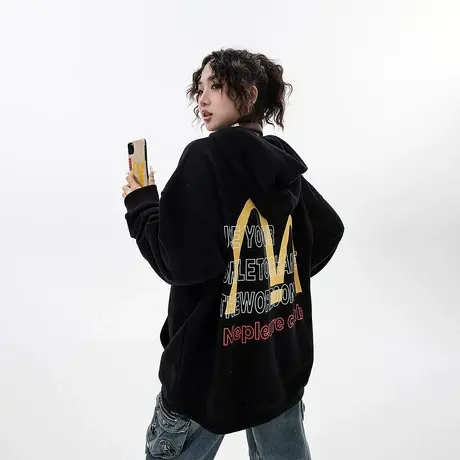 YEP美式复古连帽卫衣女春秋2023新款ins潮牌宽松oversize上衣外套商品大图