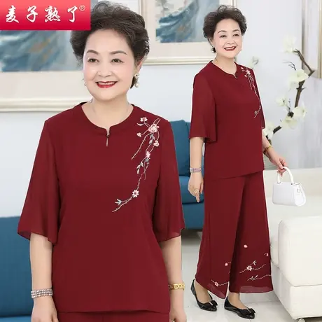 妈妈夏装短袖两件套2022新款雪纺衫女士上衣阔太太洋气中老年女装商品大图