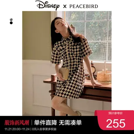 【匹诺曹联名】太平鸟衬衫连衣裙2023年棋盘格收腰小黑裙女奥莱图片