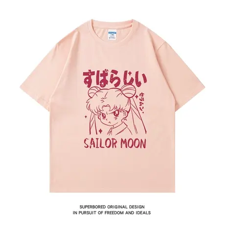 日系复古趣味卡通印花短袖t恤男女宽松休闲纯棉百搭情侣上衣半袖商品大图