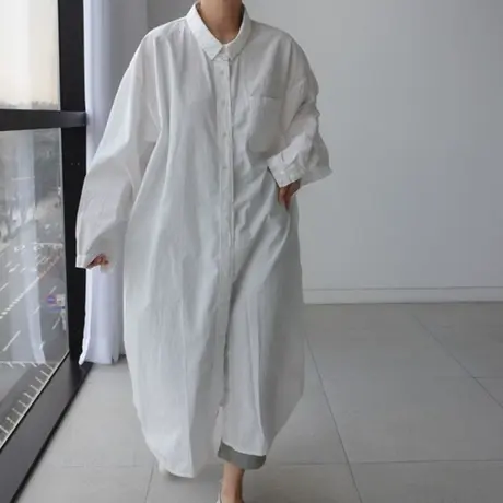 春夏装新款长袖简约衬衫女中长款韩版宽松大码时尚防晒衣衬衣裙潮商品大图