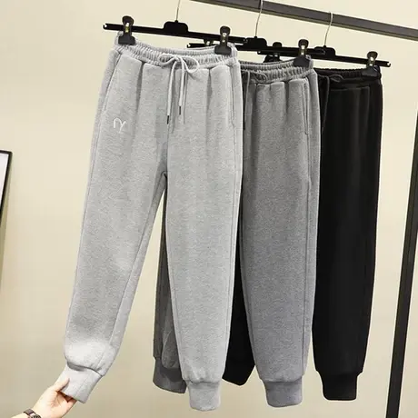 欧洲站字母加绒运动裤女冬宽松束脚加厚哈伦裤显瘦休闲灰色卫裤潮商品大图