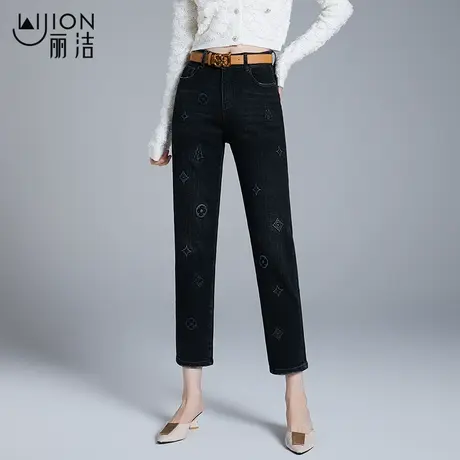 丽洁女裤宽松牛仔裤2023年秋季新款高腰九分裤显瘦设计感烟管裤子图片