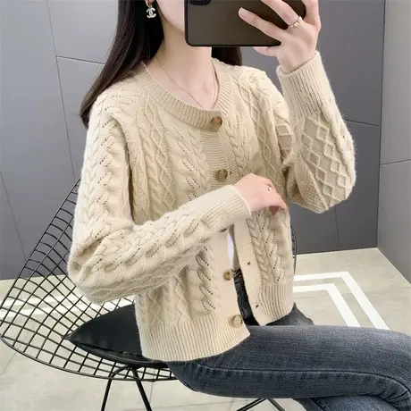 短款毛衣开衫外套女春秋款2023早秋季新款慵懒风麻花针织上衣休闲图片